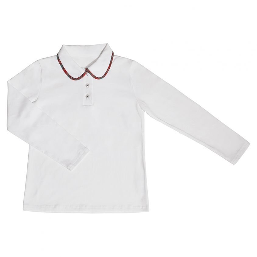 polo manica lunga con collo bordo scozzese divisa scolastica femminile